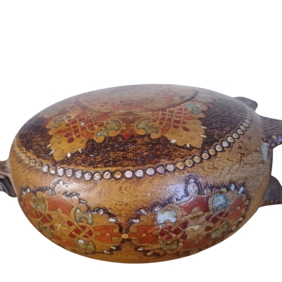 Vintage Balkan Hand-Painted Wooden Canteen Flask | Mid-20th Century Folk Art - Picture 10 of 12